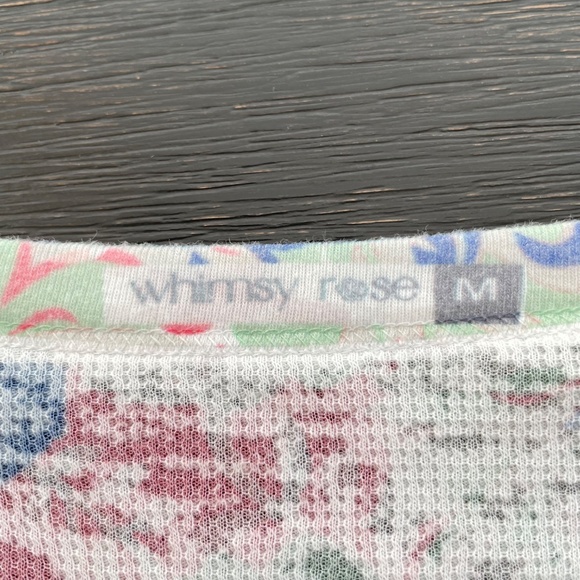 WHIMSY ROSE Size Medium Pink Baby Waffle Thermal Tee Llama Floral Print - Picture 3 of 5